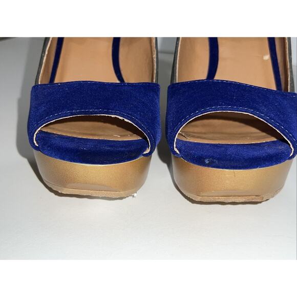 Qupid LISBETH shoes Women Sz 6.5 Ankle Strap Buckle Wedge Platform Sandals Blue - Picture 5 of 12